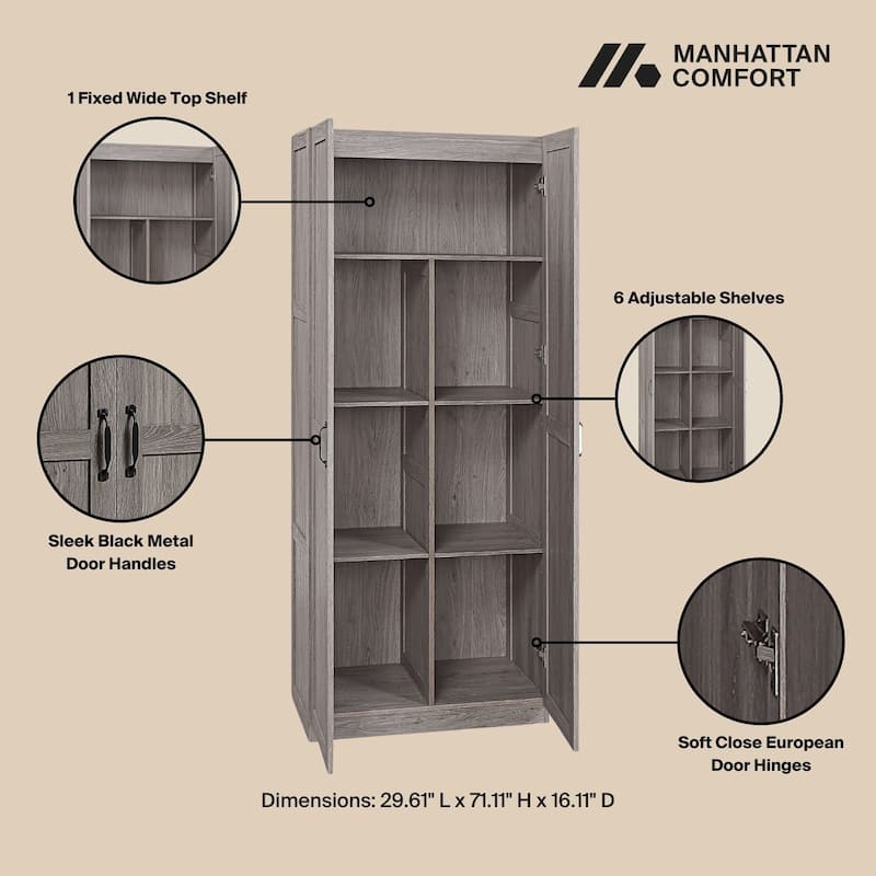 Manhattan Comfort Cornelia Modern Storage Closet 1.0 with 14 Adjustable Shelves - N/A