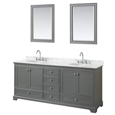 Deborah 80-inch Dark Gray Double Vanity, Oval Sinks, 24-inch Mirrors