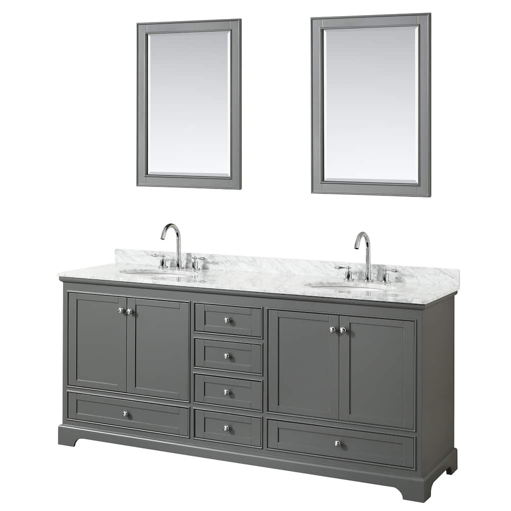 Deborah 80-inch Dark Gray Double Vanity, Oval Sinks, 24-inch Mirrors