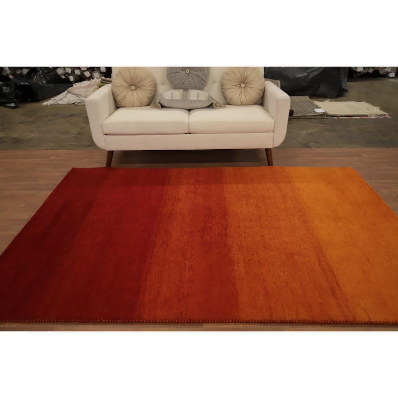 Hand Knotted Oriental 100% Wool Carpet Modern Stripe Oranges & Rust Gabbeh Area Rug - 7' 11'' X 5' 8''