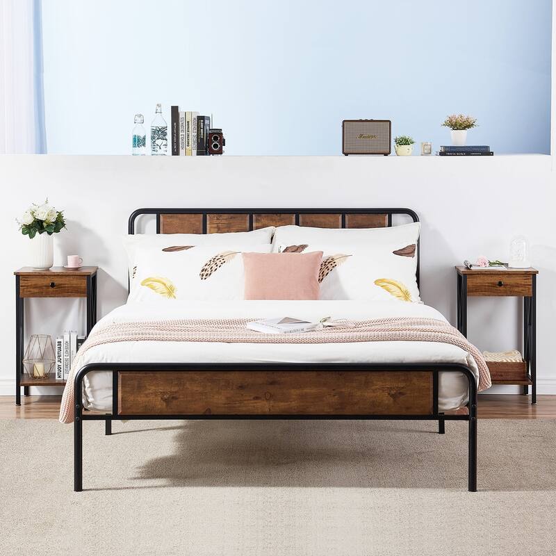 VECELO 28 Inch Modern End Table Space and Drawer Night Stand X-Design Nightstands for Living Room