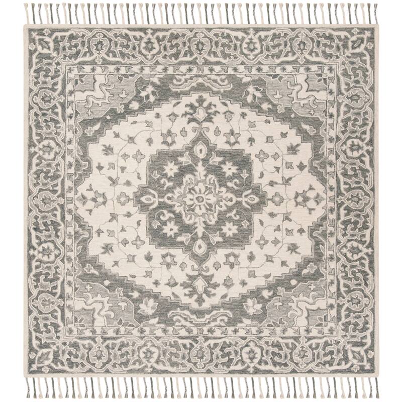 SAFAVIEH Handmade Aspen Manana Boho Medallion Wool Rug - 7' Square - Grey/Light Grey