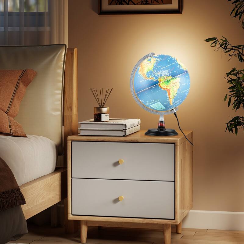 Gymax 12'' Illuminated World Globe w/Raised Relief LED Lights & Time