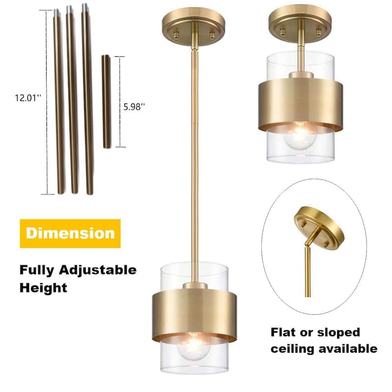 Rhodes Brass Modern Adjustable Height Pendant Light Industrial Mini Cylinder Shade