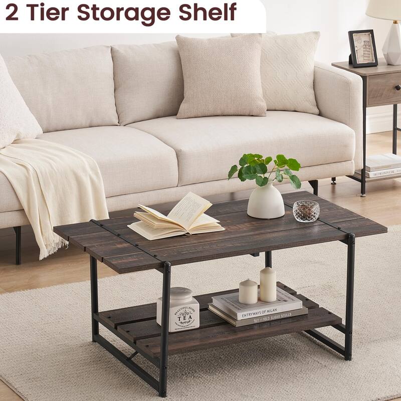 Coffee Table with 2 Storage Shelf