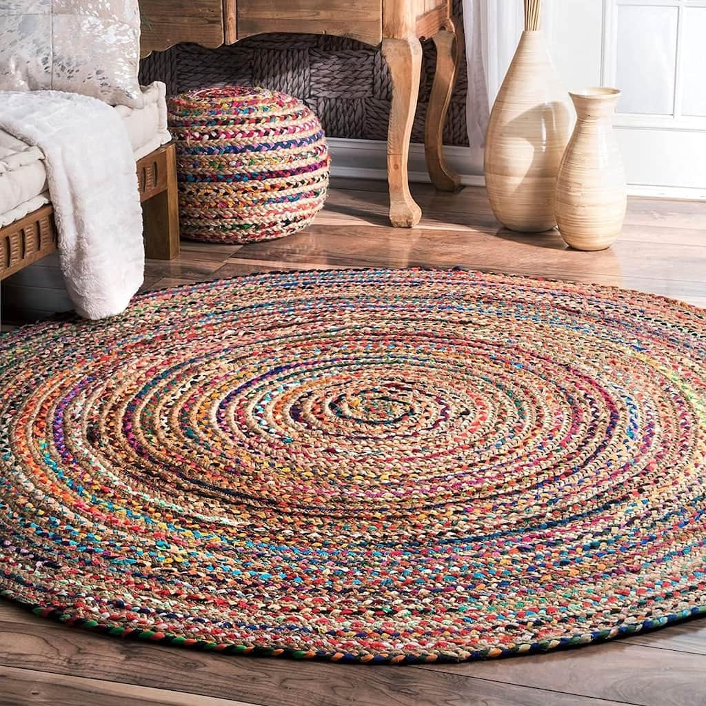 Fair Trade Handmade Jute Rag Rug Multi Colored