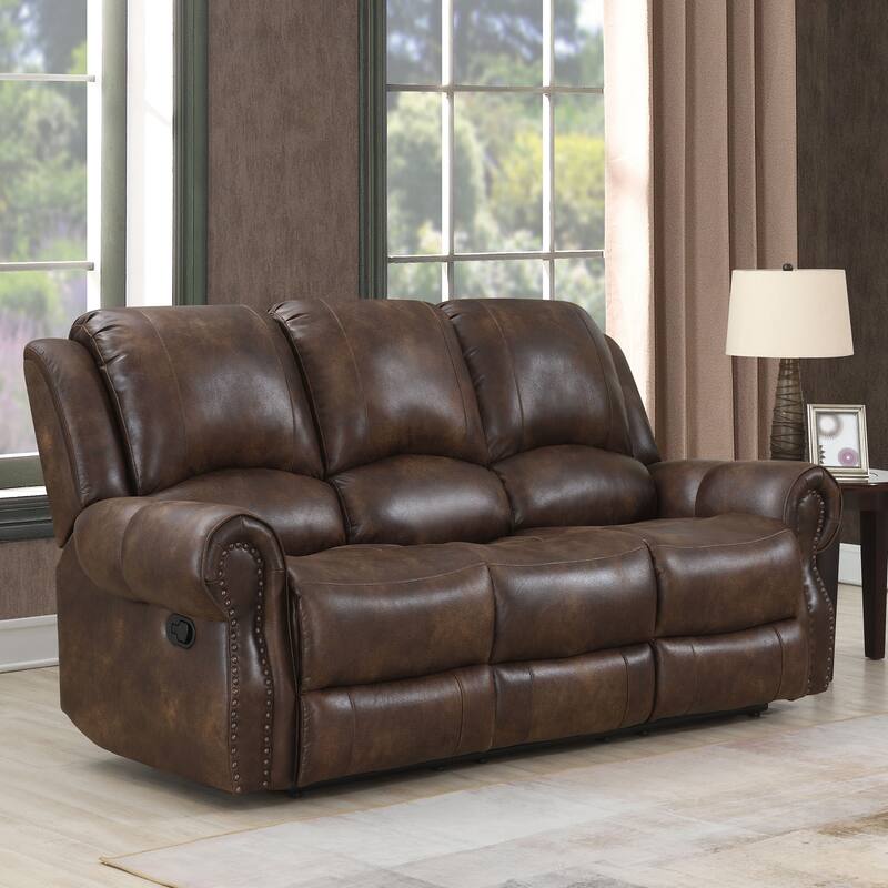 Steve Silver Saddle Brown Faux Leather Manual Reclining Sofa
