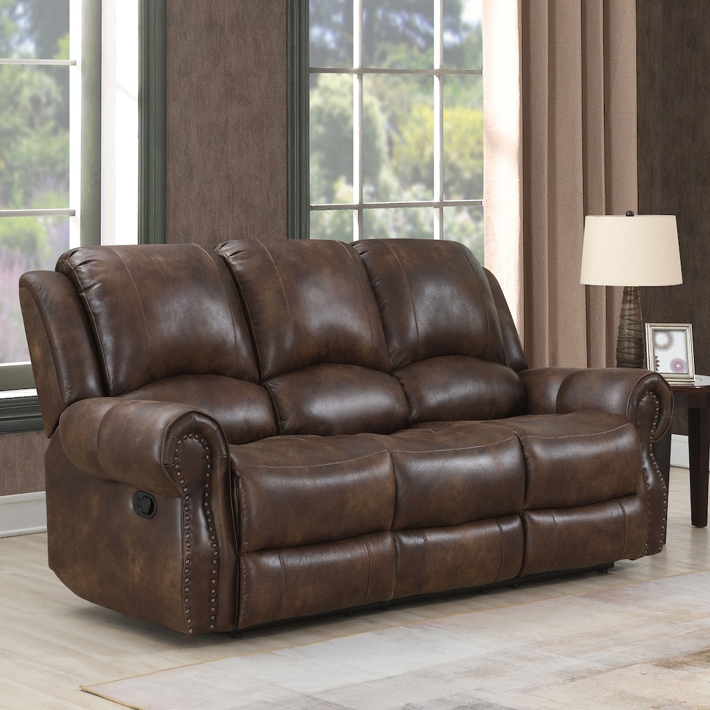 Steve Silver Saddle Brown Faux Leather Manual Reclining Sofa