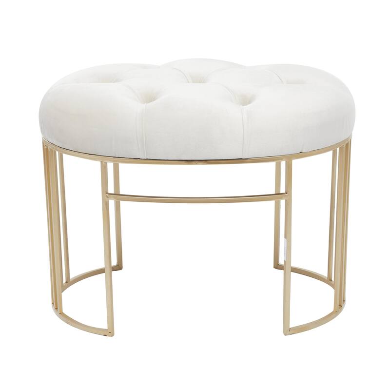 White, Black or Gray Velvet Tufted Home Bench with Gold Metal Legs