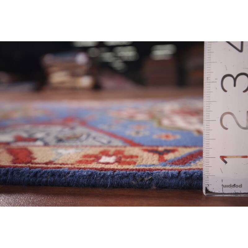 Geometric Blue Kazak Oriental Runner Rug Hand-Knotted Wool Carpet - 2'7"x 8'0"