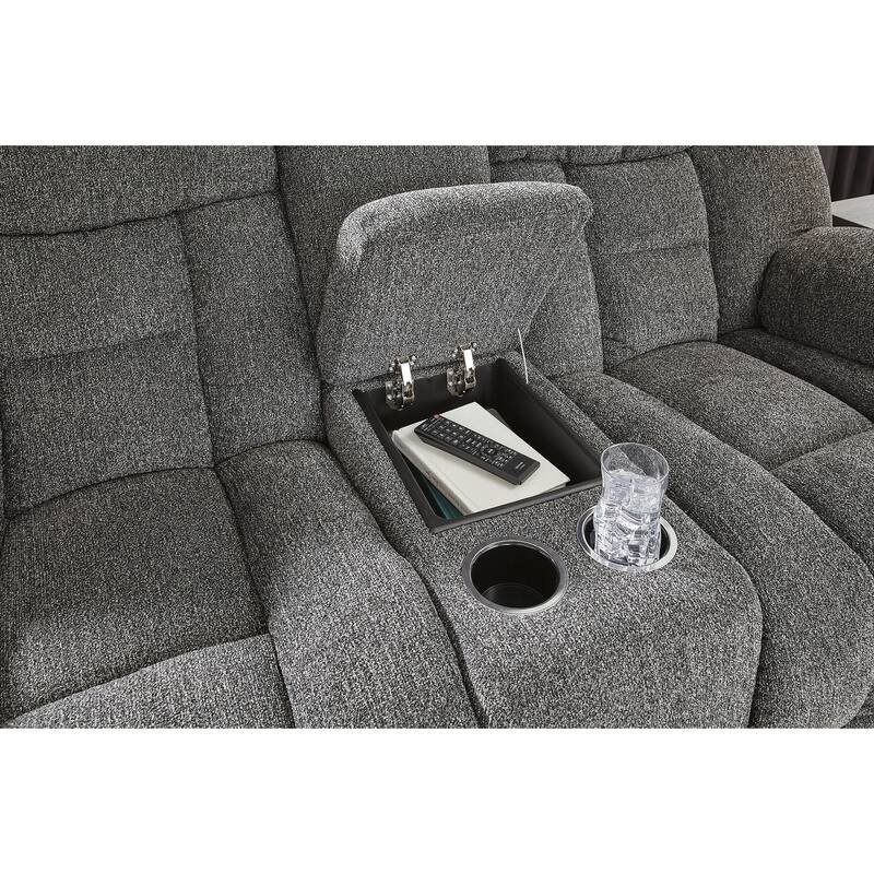 Signature Design by Ashley Foreside Gray Double Reclining Loveseat with Console - 76"W x 43"D x 44"H