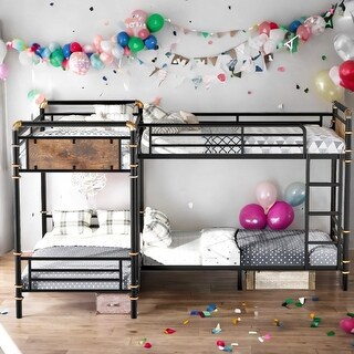 Queen Size Bunk Bed for 4 Kids,Metal Twin Bunk Triple Bed Frame