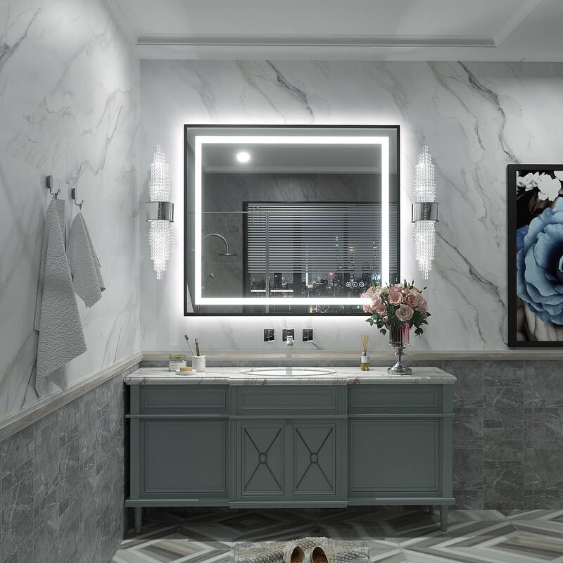 Black Metal Framed LED Front Light and Backlit Anti-Fog Wall Bathroom/ Vanity Mirror