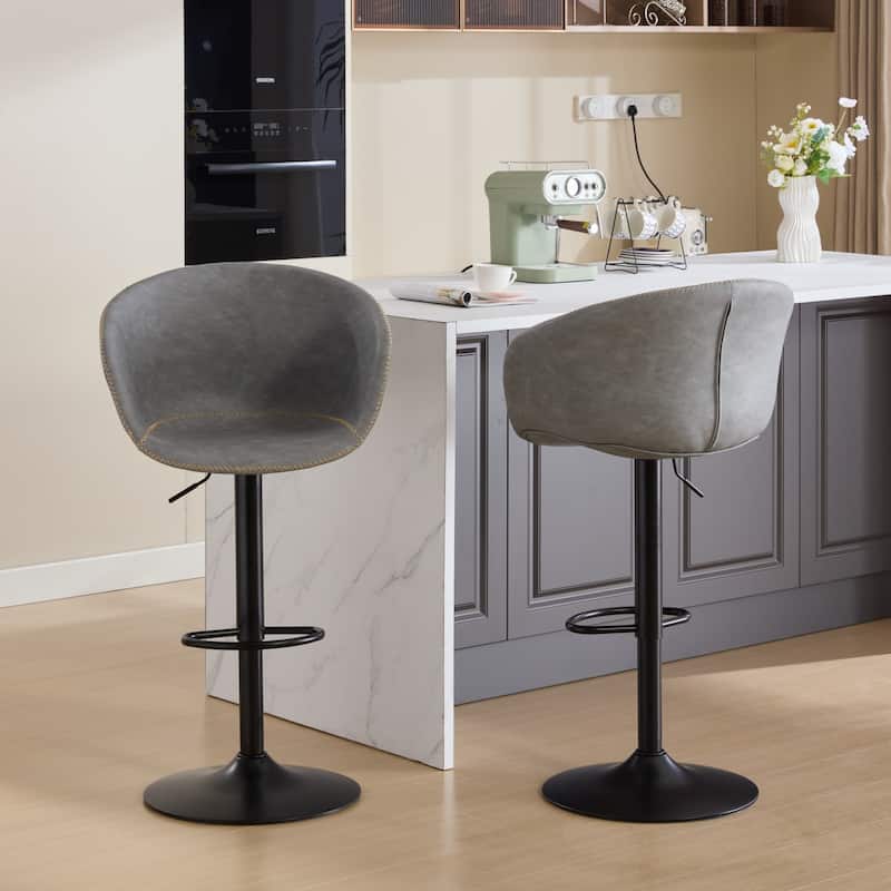 Roomfitters Adjustable Swivel Bar Stool, Mid-Century Modern PU Leather Counter Height Chair and Black Metal Base, Grey - Grey
