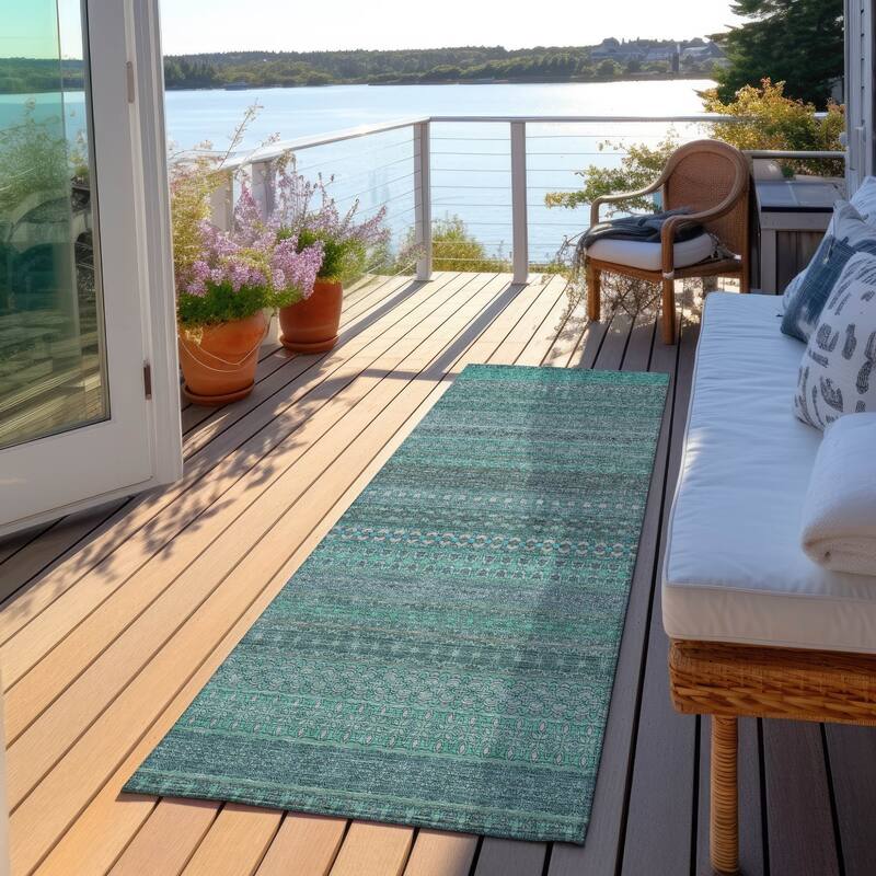 Almove Stripe Weather Resistant Blended Style Outdoor Rug
