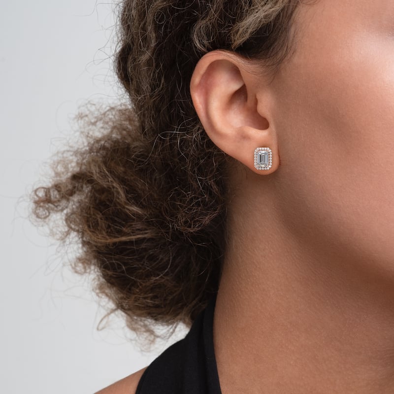 Auriya 14k Gold Lab Grown Halo Emerald Diamond Stud Earrings 0.50 to 8.00 ct. tw. Push-Back (F-G VS) - White