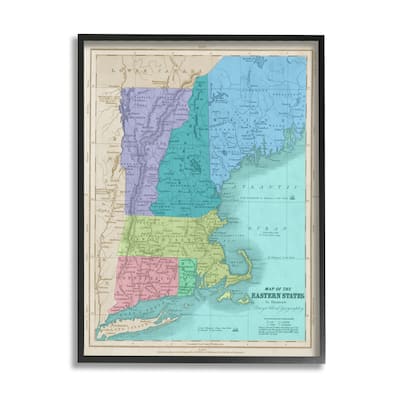 Stupell Map Of Eastern States New England Border Lines Framed Wall Art
