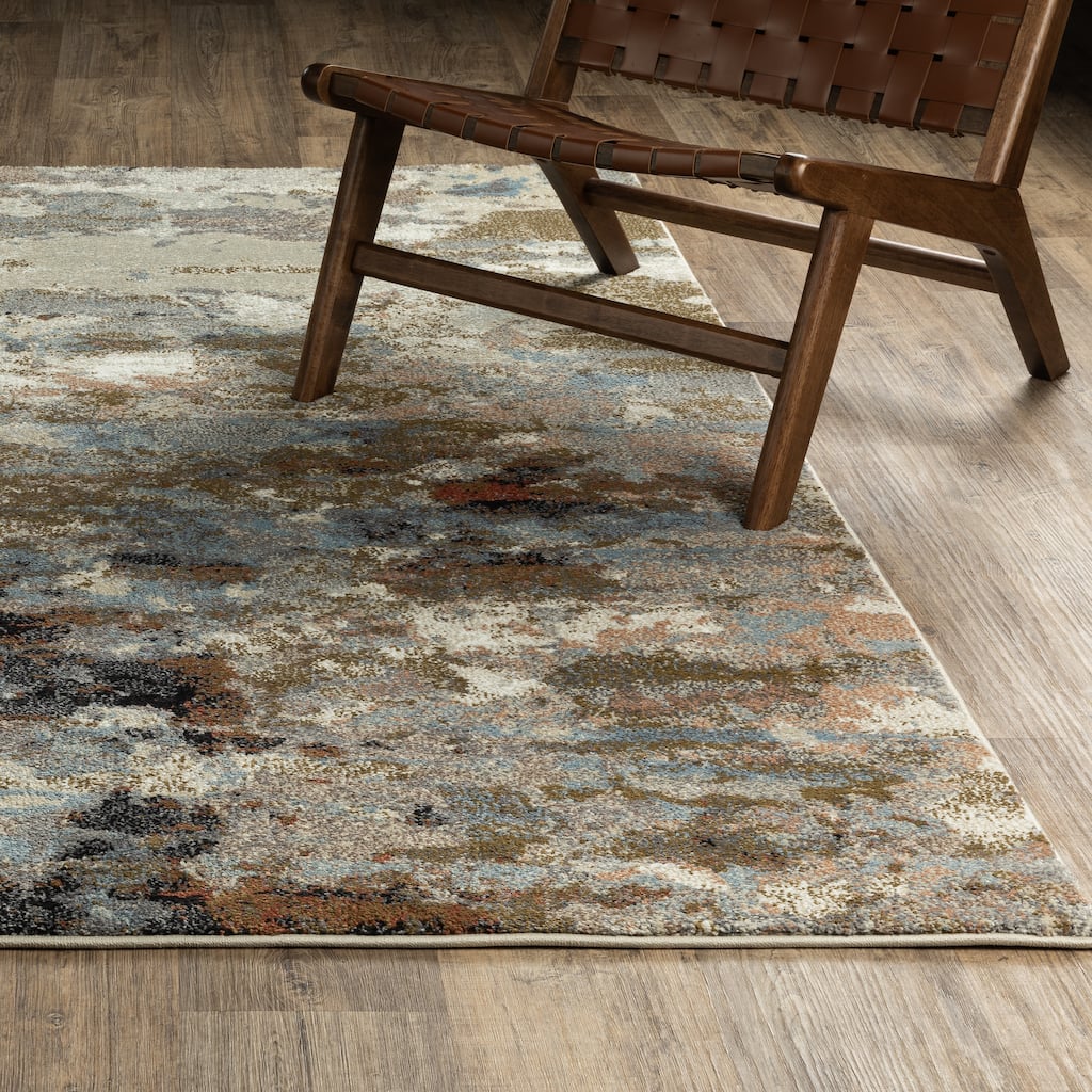ROW Gemma Contemporary Mottled Abstract Olive/Blue Area Rug