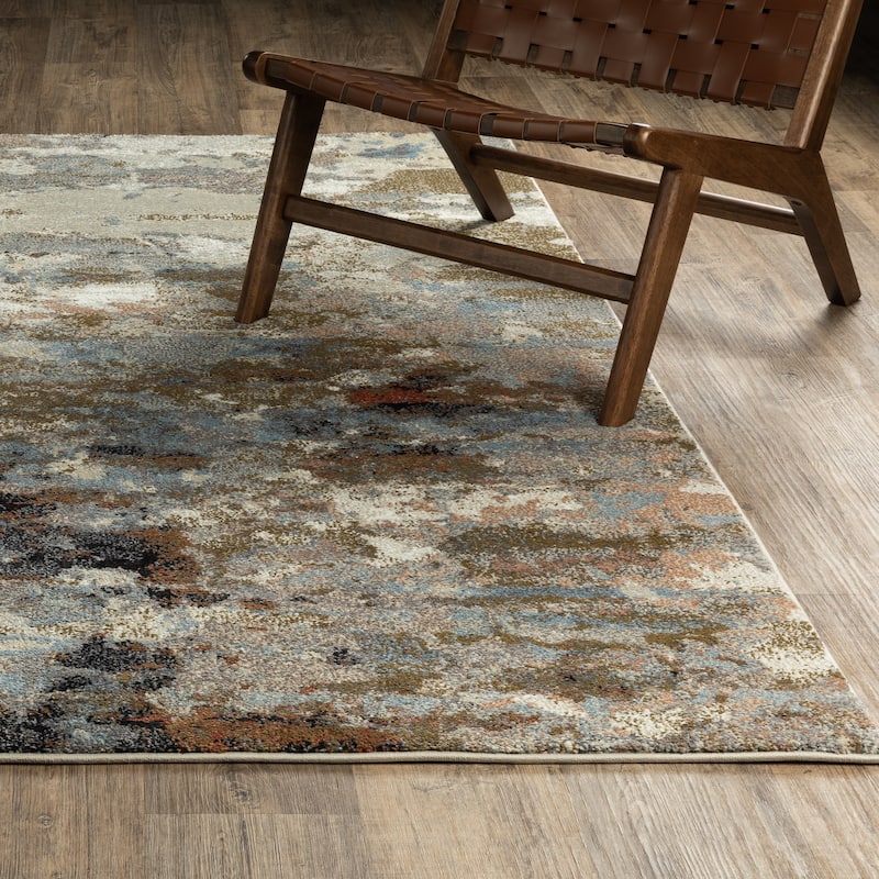 ROW Gemma Contemporary Mottled Abstract Olive/Blue Area Rug - 7'10" x 10'