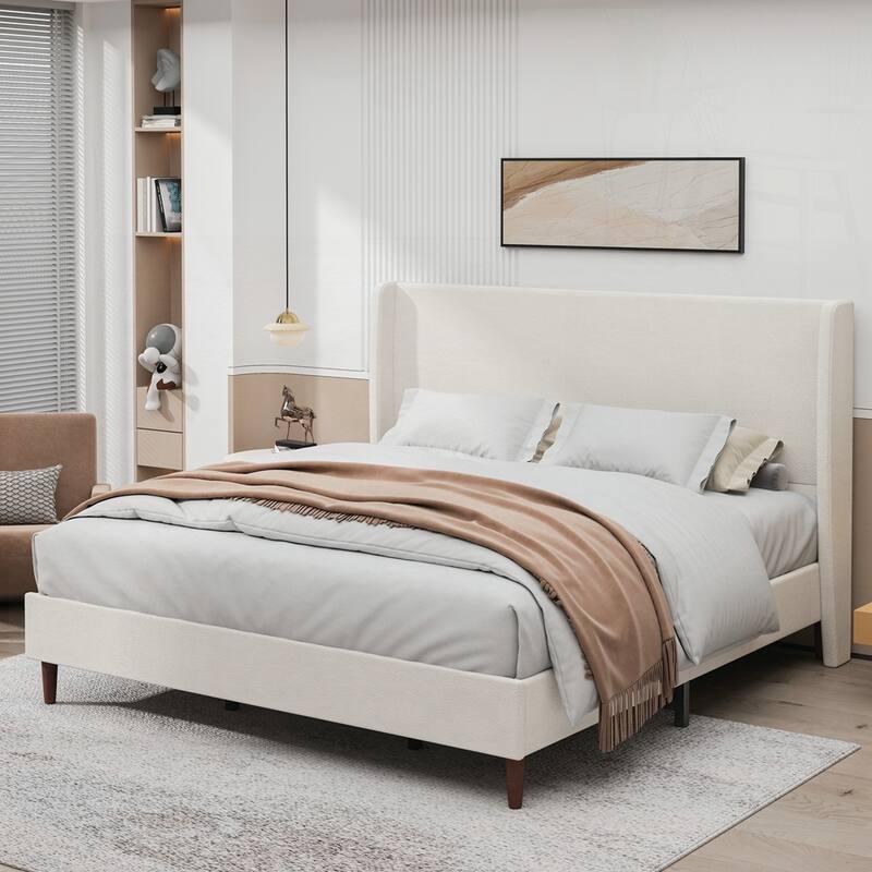 High Headboard Upholstered Bed with 12-Slat Support