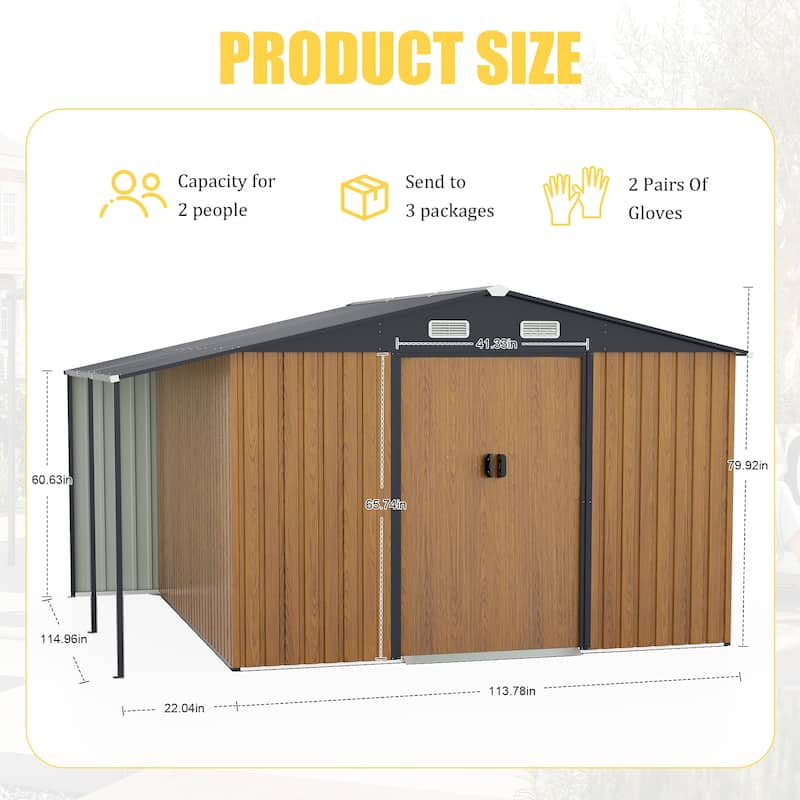 10x12 Ft Outdoor Storage Shed, Extra Large Metal Shed with Lockable Doors, Windows, Outside Steel Tiny House Ideal