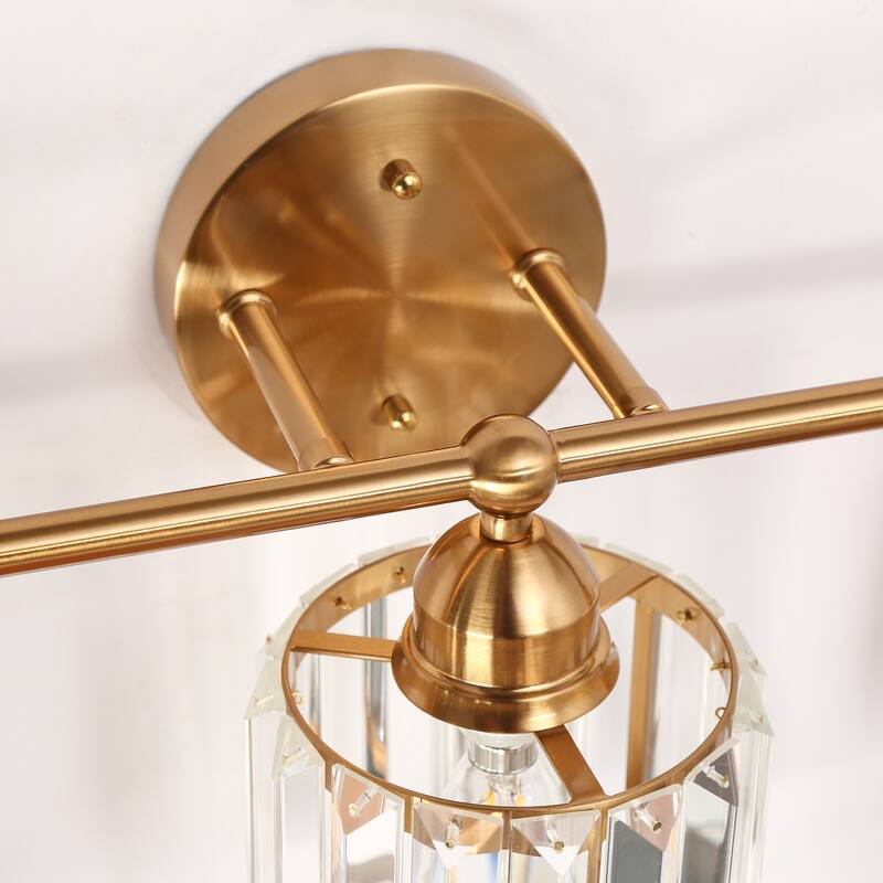 Modern Glam Crystal 3-Light Gold Bathroom Vanity Lights Dimmable Plating Brass Wall Sconce
