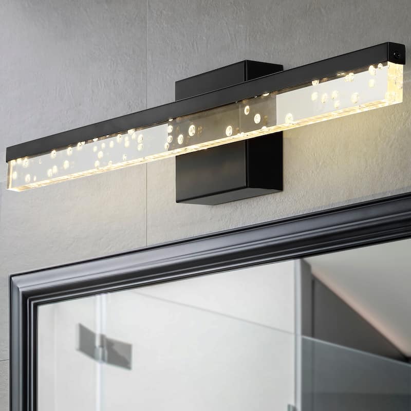 Baxter 22" 1-Light Modern Contemporary 360-Degree Rotatable Iron/Seeded Acrylic Integrated LED Vanity Light, by JONATHAN Y