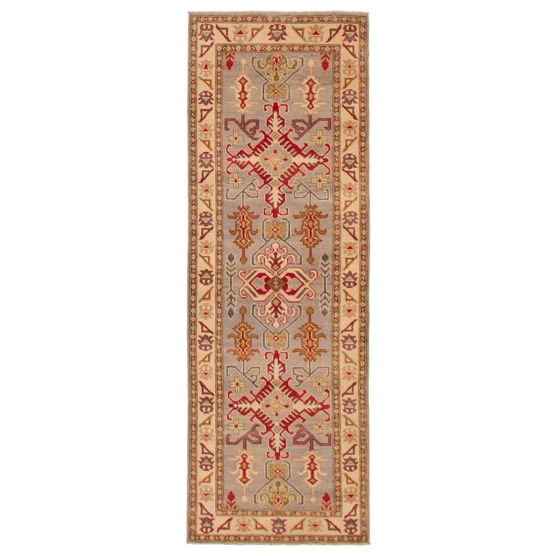 ECARPETGALLERY Hand-knotted Uzbek Ghazni Grey Wool Rug - 2'7 x 8'0 - Light Grey - 2'7 x 8'0