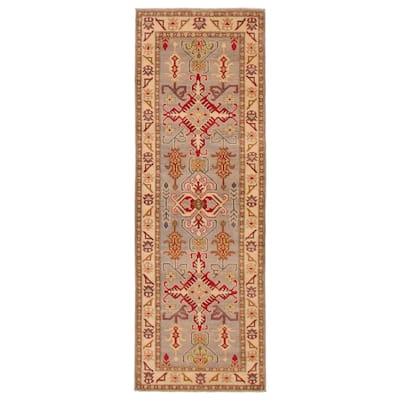 ECARPETGALLERY Hand-knotted Uzbek Ghazni Grey Wool Rug - 2'7 x 8'0