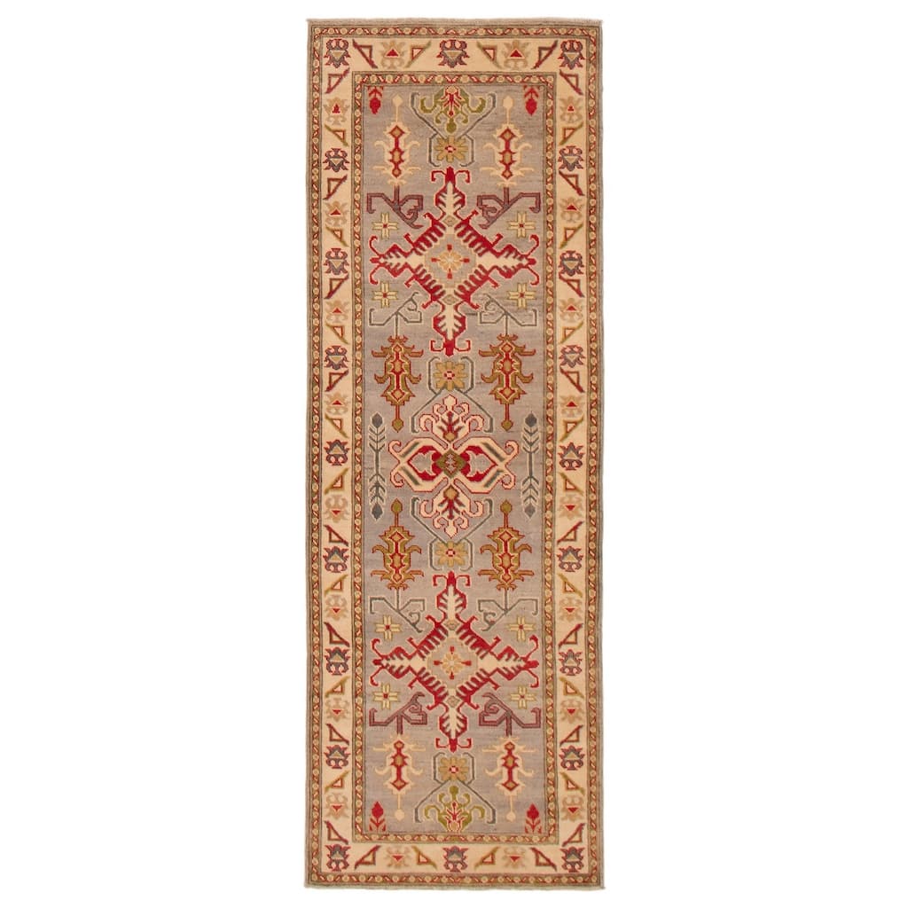 ECARPETGALLERY Hand-knotted Uzbek Ghazni Grey Wool Rug - 2'7 x 8'0