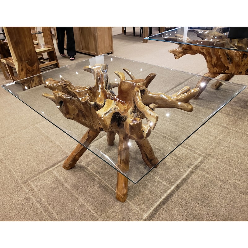 Chic Teak Rustic Teak Wood Root Dining Table Including a 55" x 43" Glass Top