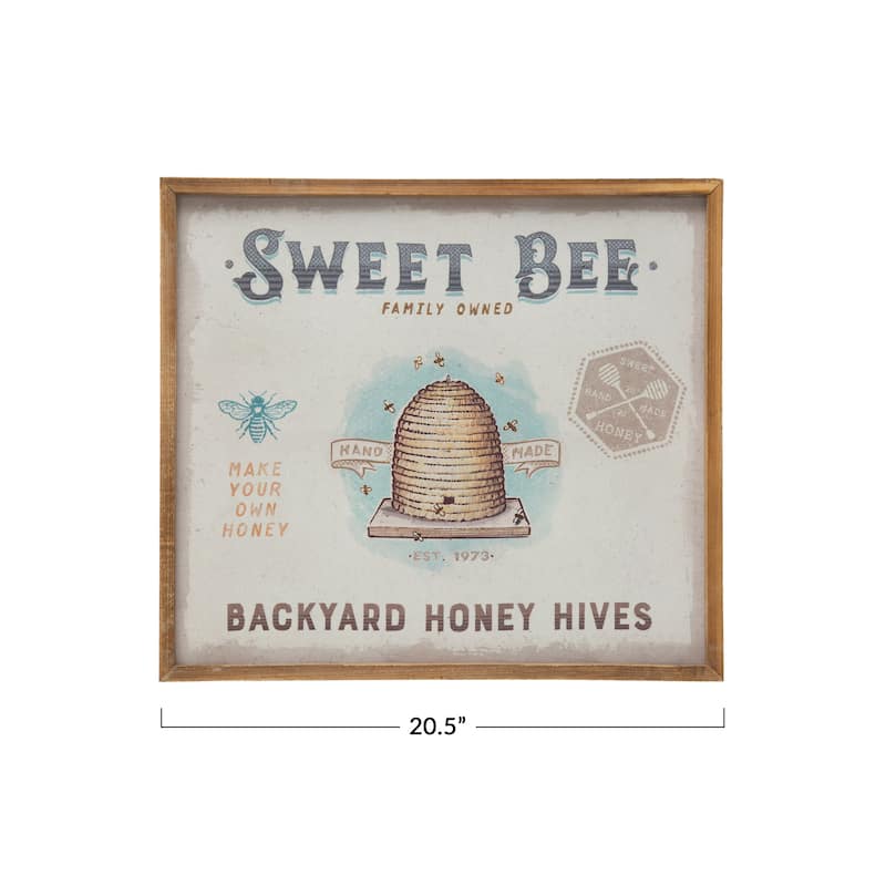 Wood Framed Canvas Wall Décor "Sweet Bee Backyard Honey Hives"
