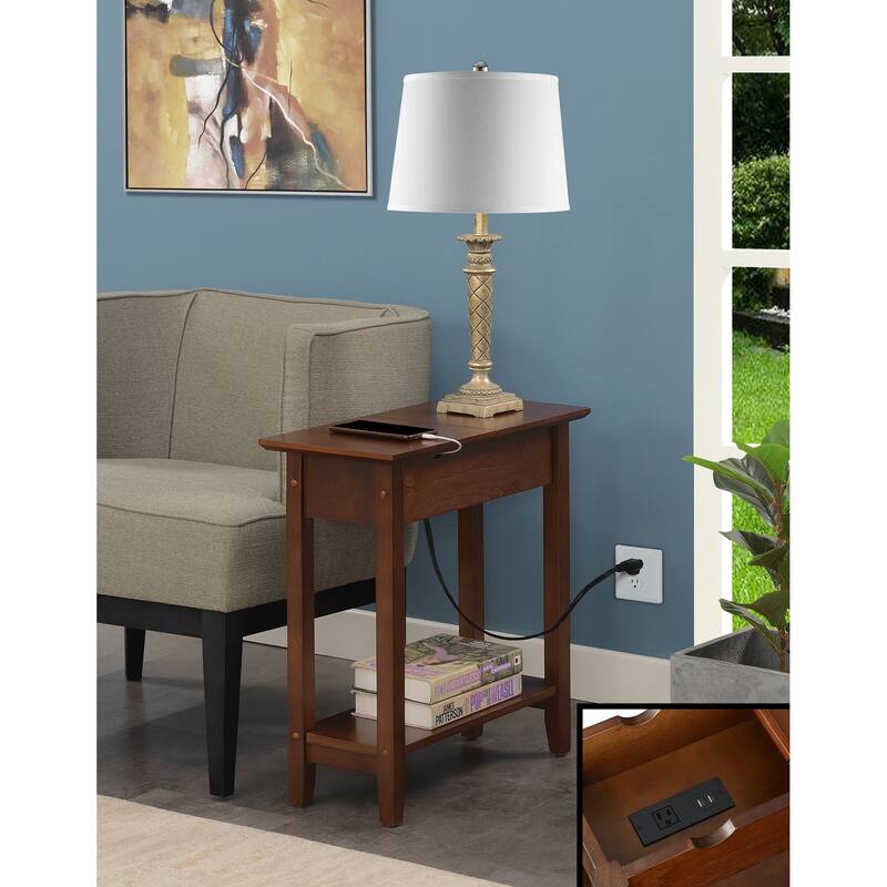 Convenience Concepts American Heritage Flip Top End Table with Charging Station and Shelf - Espresso