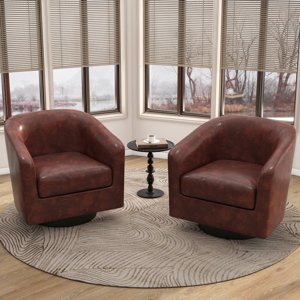 2 Set Round Barrel Chair 360-Degree Swivel Accent Chairs