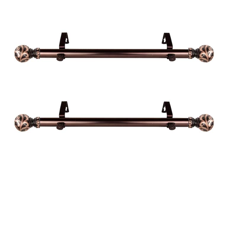 Side Curtain Rod Set - 1" Dia. Steel Rods - 12-20" Length - 2 Piece Set - Elegant Finials - 20