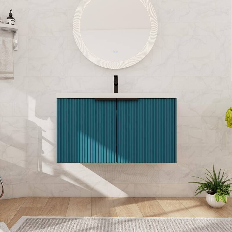 Beingnext 36"/48" Bathroom Vanity with Sink, Floating Bathroom Vanity with Soft Close Door - 35.4''W x 18.1''D x 20.5''H - Blue