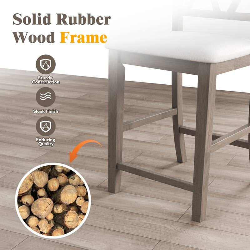 Gymax 4PCS Bar Stools 24''Counter Height Stools w/ Linen Fabric