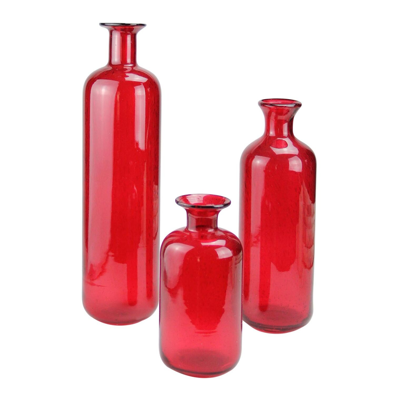 Shop Set Of 3 Translucent Candy Apple Red Decorative Glass Bottles