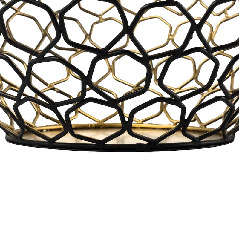 Large Geometric Cage Iron Pillar Candle Holder - 14.25" - Black and Gold