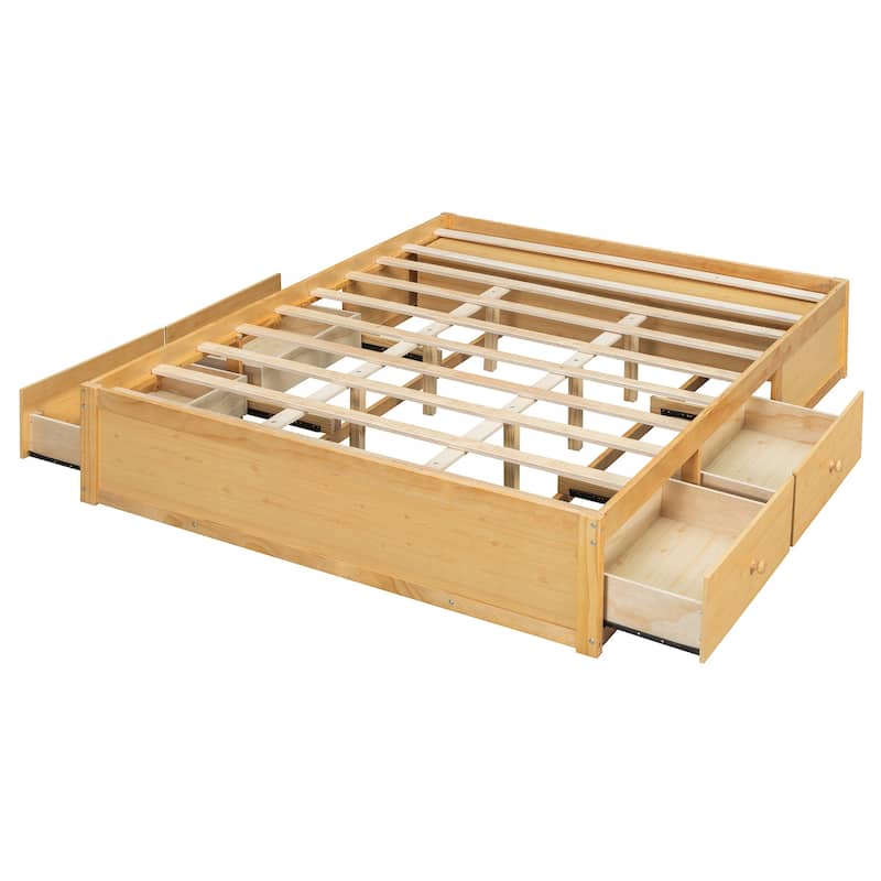 Queen Size Storage Platform Bed with 4 Drawers & Hydraulic Lift Footboard, Space-Saving Frame