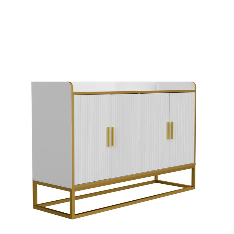 Modern Sideboard Storage Cabinet, Free Standing Kitchen Buffet Cabinet With Safe Countertop Fence For Living Room Hallway - Golden White