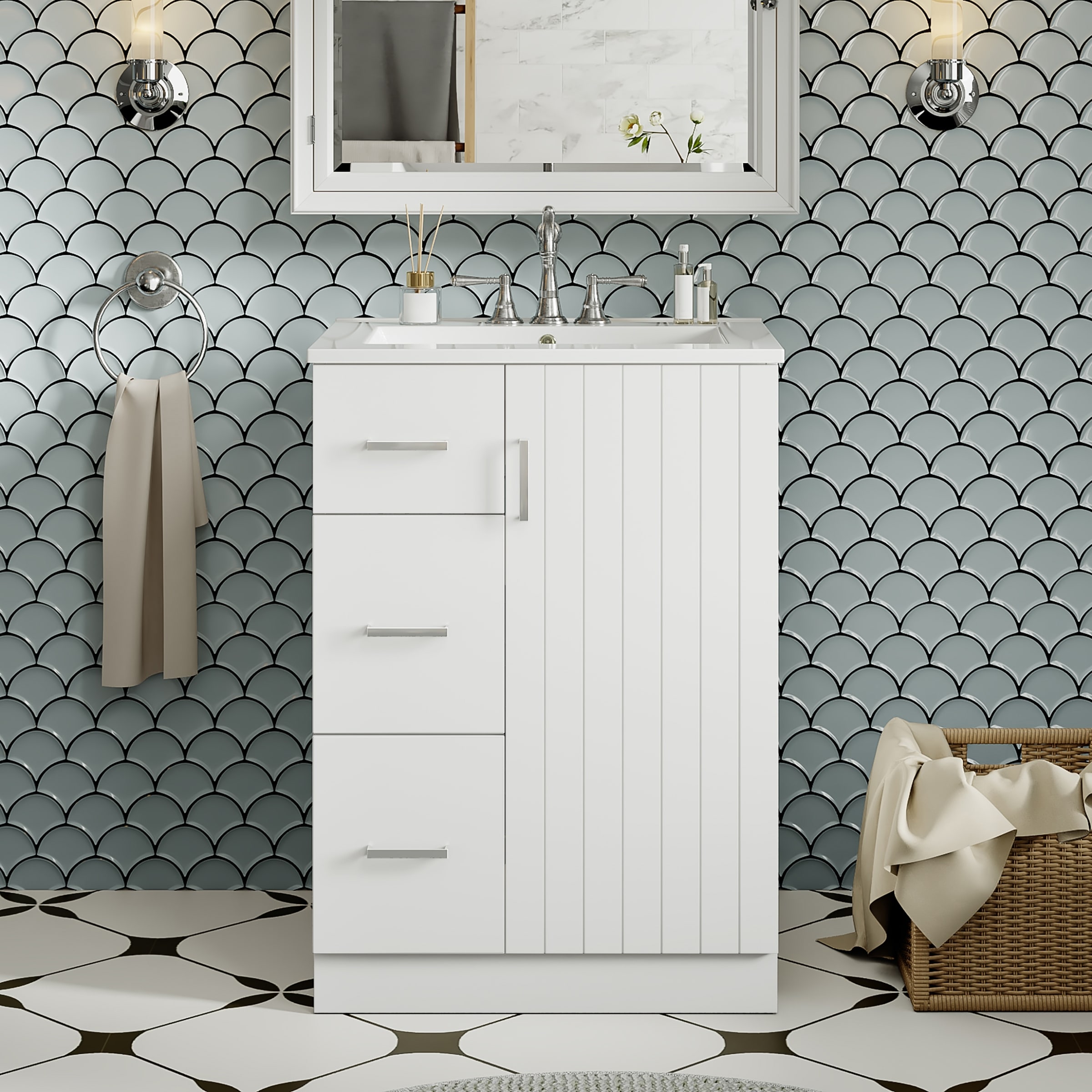 24" Modern Bathroom Vanity with Sink, Small Bathroom Sink Cabinet with 2 Drawers and Soft-Closing Door, Sink Bathroom Cabinet