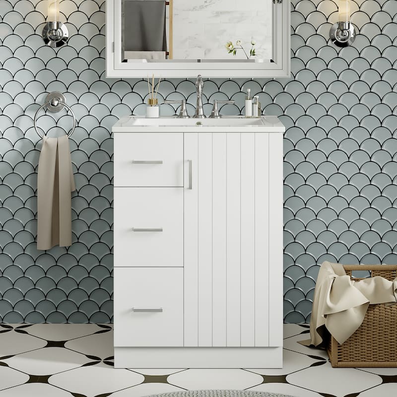 24"Bathroom Vanity with Sink,Small Bathroom Sink Cabinet with 2 Drawers and Soft-Closing Door,Undermount Sink Cabinet - White