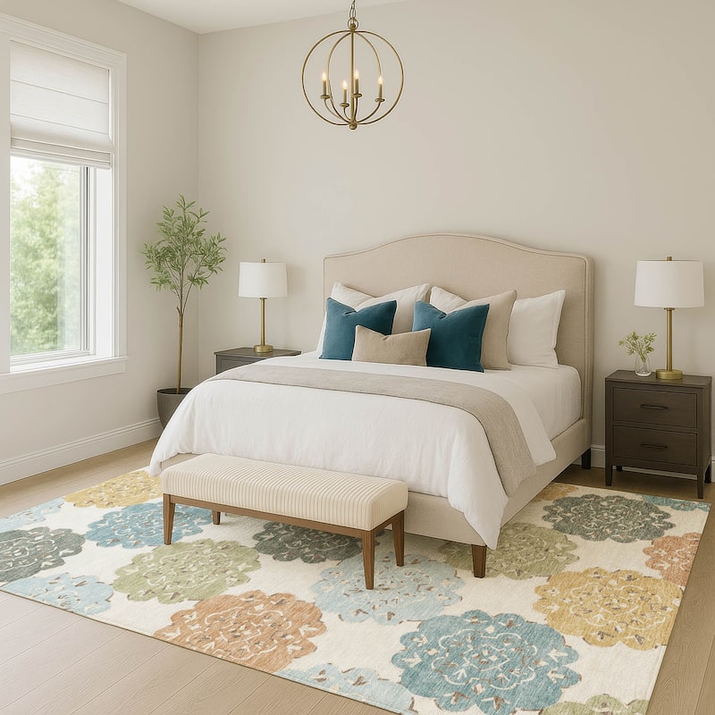 Machine Washable Indoor/ Outdoor Global Motif Chantille Rug