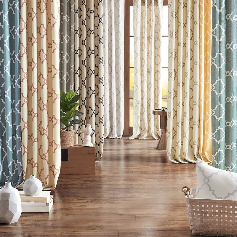 Fretwork Print Grommet Top Window Curtain Panel(Only 1 Pc Panel)