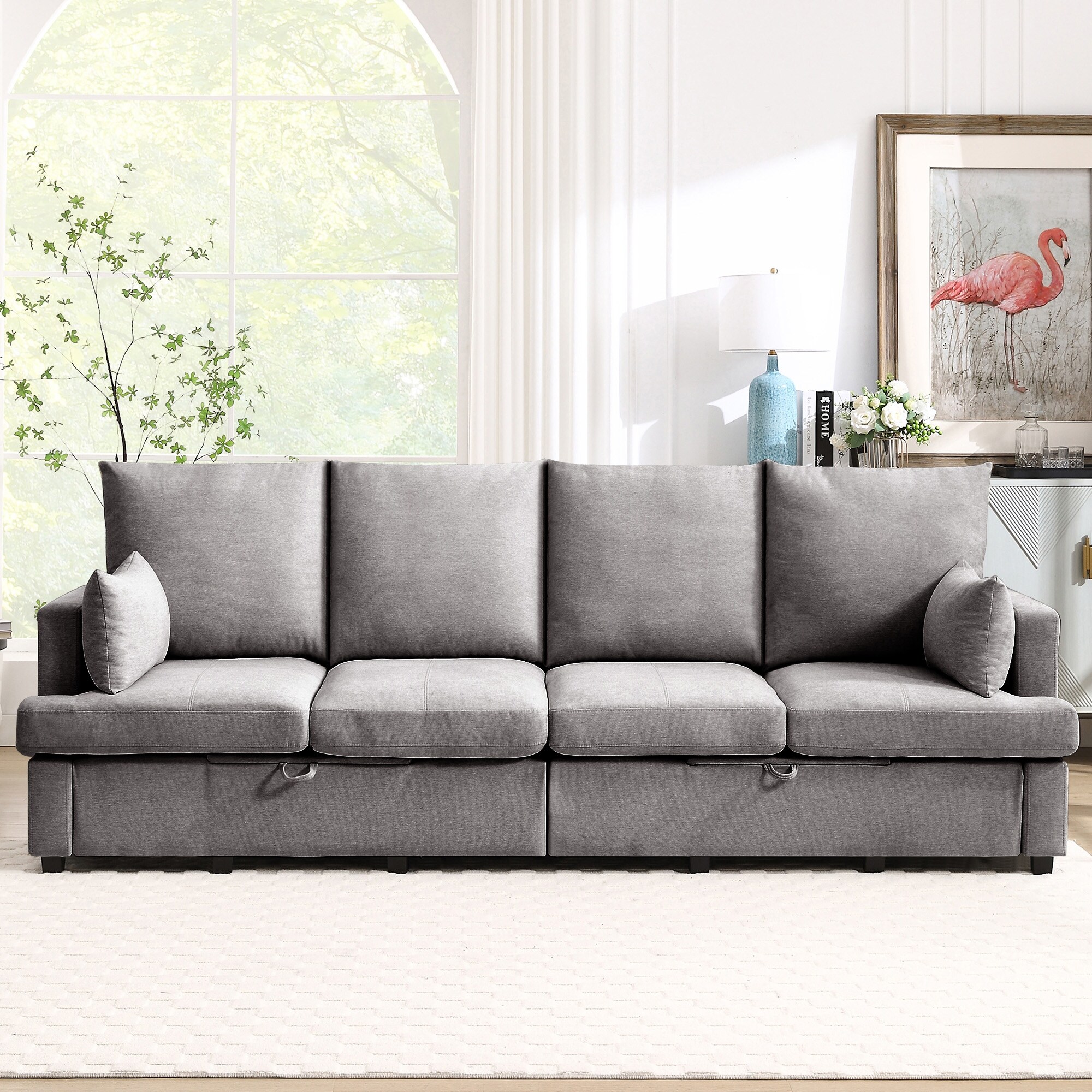 Dark Grey 4-seater Chenille Modular Sectional Sofa with Storage