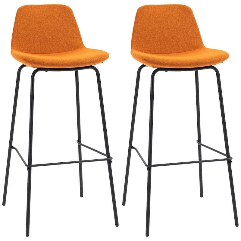 HOMCOM 29.5" Seat Height Bar Stools Set of 2, Upholstered Bar Chairs, Armless Barstools with Back, Steel Legs