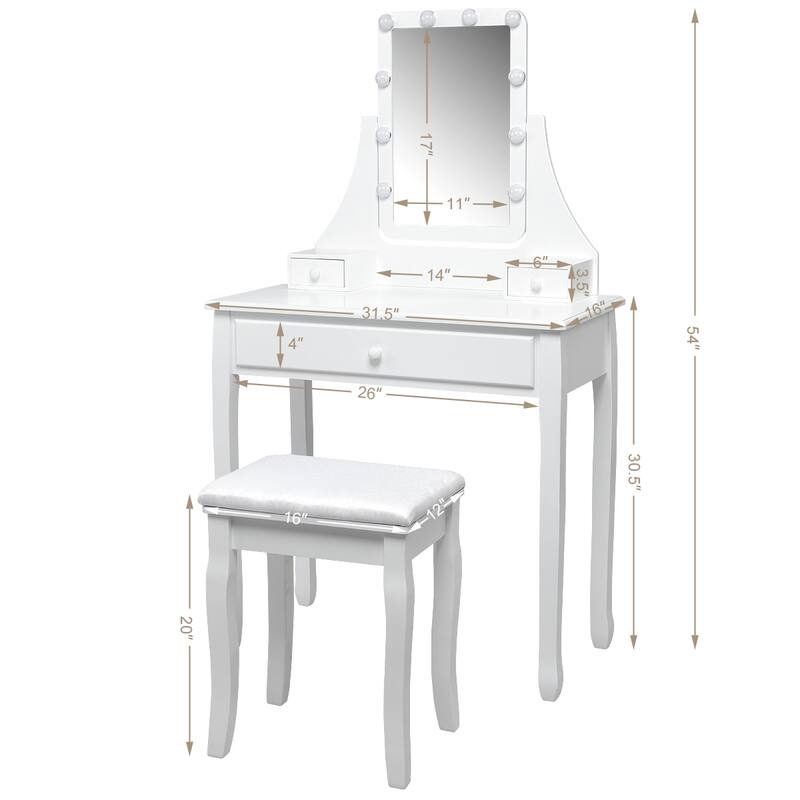 Costway Vanity Table 10 Dimmable Bulbs Makeup Desk WhiteBlackBrown