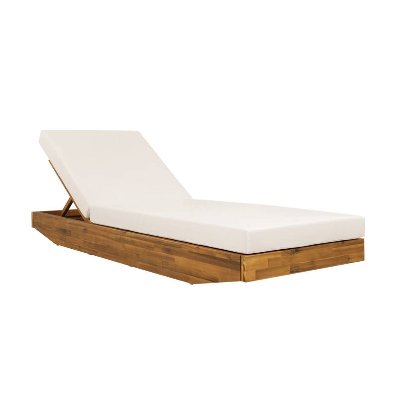Christopher Knight Home - Outdoor Acacia Wood Chaise Lounge, Water-Repellent Cushion, Ergonomic Recliner Headrest - 79.6"L