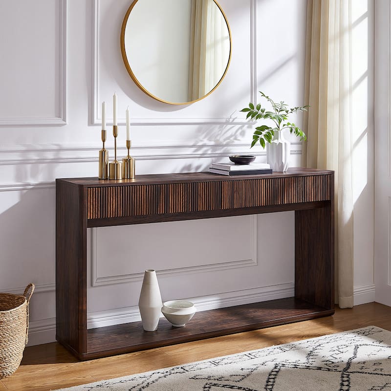 63" Modern Fluted 2 Drawers Entryway Table, Console Table, Sofa Table